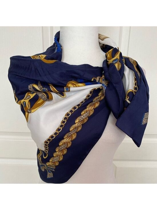Accessories - Luxe Italian Cream & Gold Chain Print Scarf Wrap/34"x34"/Accessory